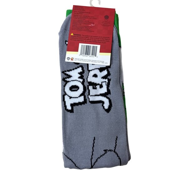 Green Tom & Jerry Graphic Crew Socks NWT One Size Fun Novelty Cartoon - Picture 2 of 3